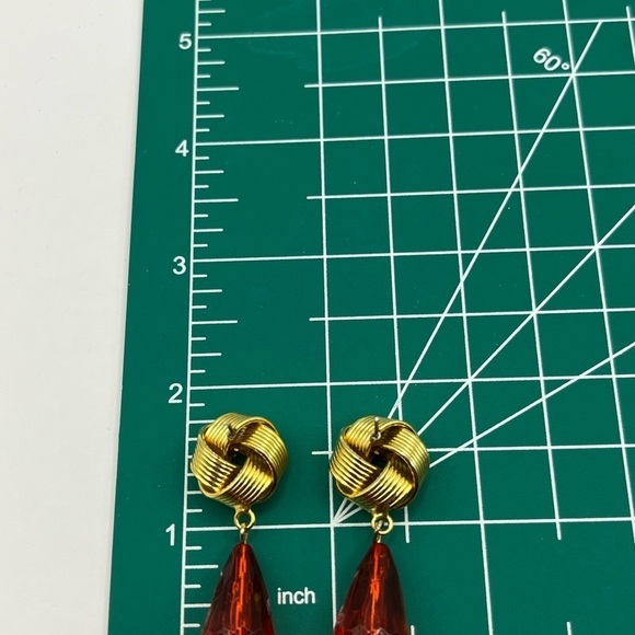 Love Knot Earrings with Red Clear Dangling Beads Gold Tone Earrings ❤️ - Picture 9 of 10